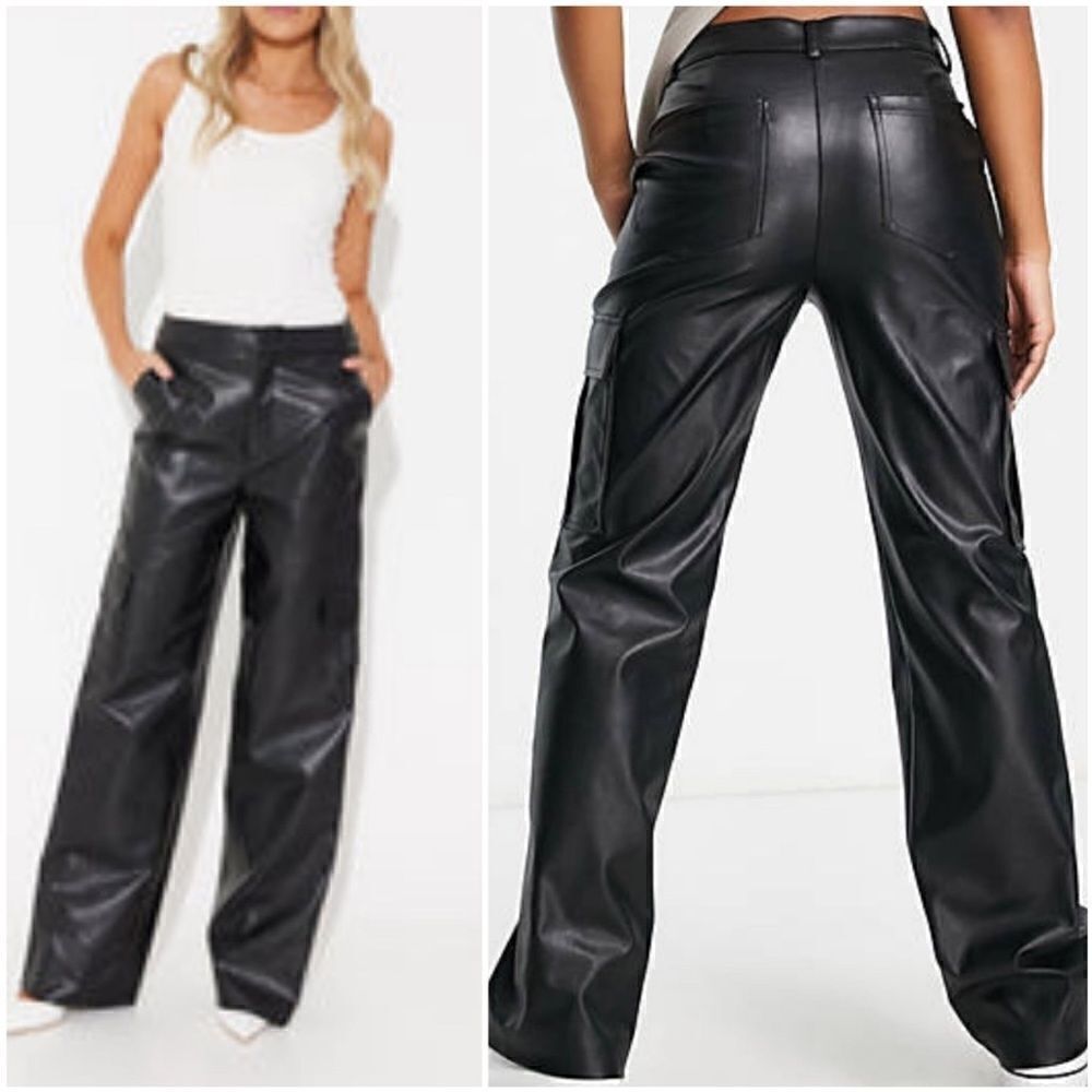 Tgla Pants Womens Size 30 Vegan Leather Cargo Straight Leg Black Biker cowgirl